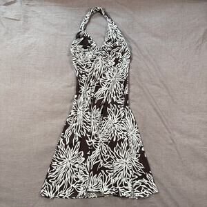 Vintage Arden B. Brown and white halter midi dress floral size small
